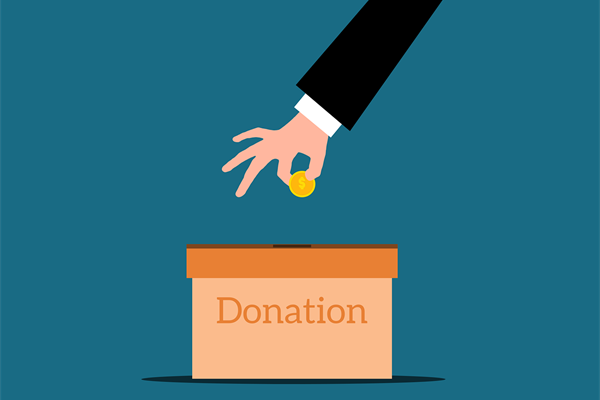 An illustration of a hand donating to a donation box