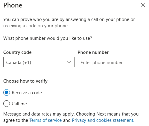 SSPR 002 default option phone